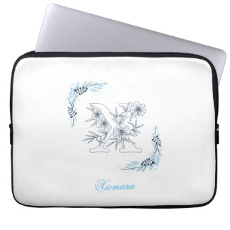 Initial "X" Blue Monogram Calm Floral Laptop Sleeve