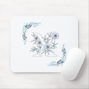 Initial "X" Blue Monogram Calm Floral Mouse Pad