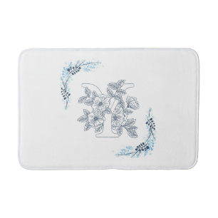 Initial "Y" Blue Monogram Calm Floral Bath Mat
