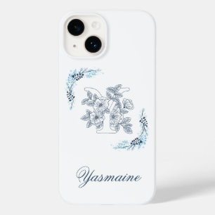 Initial "Y" Blue Monogram Calm Floral Case-Mate iPhone 14 Case