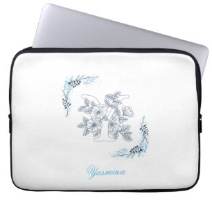 Initial "Y" Blue Monogram Calm Floral Laptop Sleeve