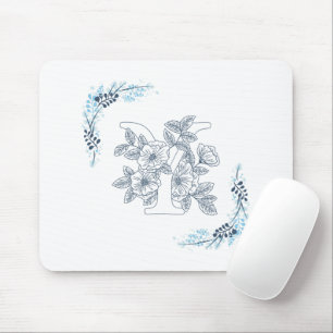 Initial "Y" Blue Monogram Calm Floral Mouse Pad