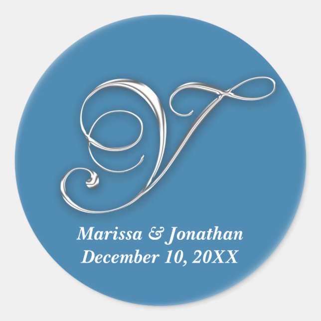 Initial Y blue monogram custom name favour seal (Front)