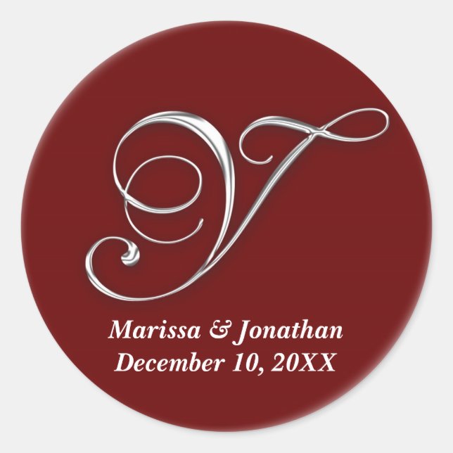 Initial Y wine red monogram custom name favour sea Classic Round Sticker (Front)