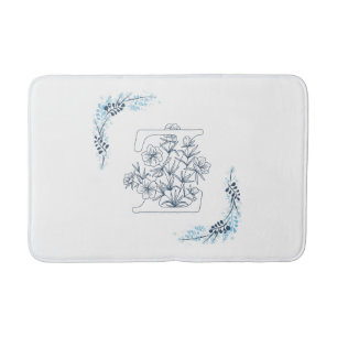 Initial "Z" Blue Monogram Calm Floral Bath Mat
