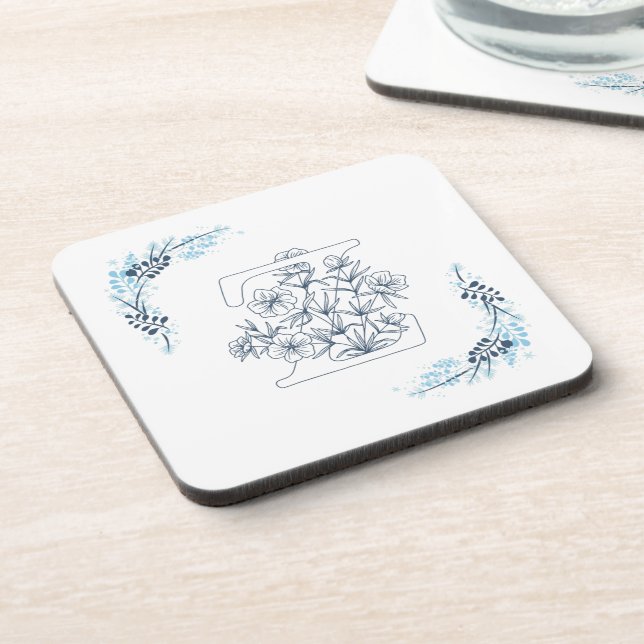 Initial "Z" Blue Monogram Calm Floral Coaster (Left Side)