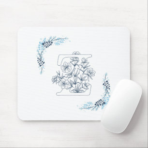 Initial "Z" Blue Monogram Calm Floral Mouse Pad