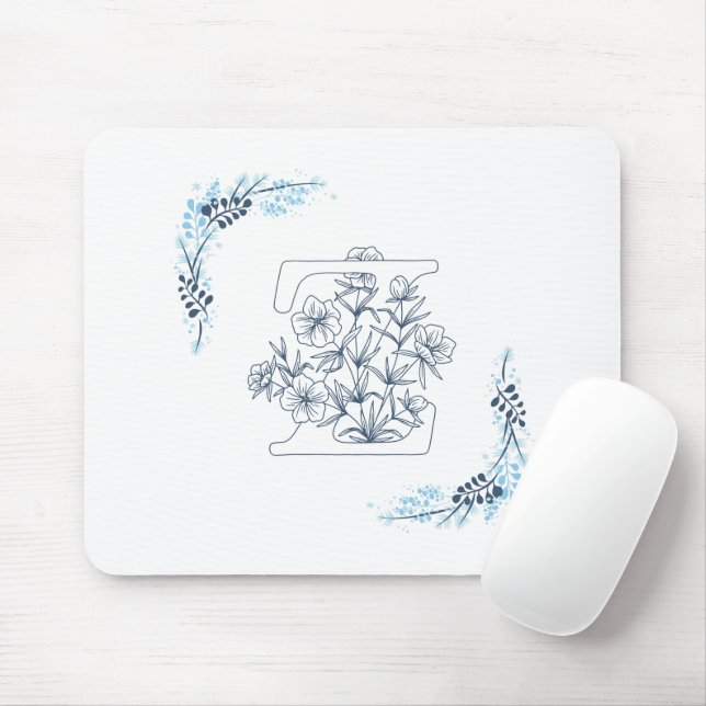 Initial "Z" Blue Monogram Calm Floral Mouse Pad (With Mouse)