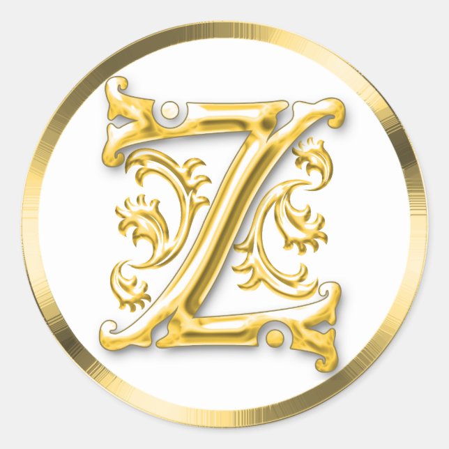 Initial Z Round Sticker in Gold (Front)