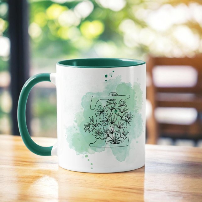 Initial Z Watercolor Monogram Green Botanical  Mug (Creator Uploaded)