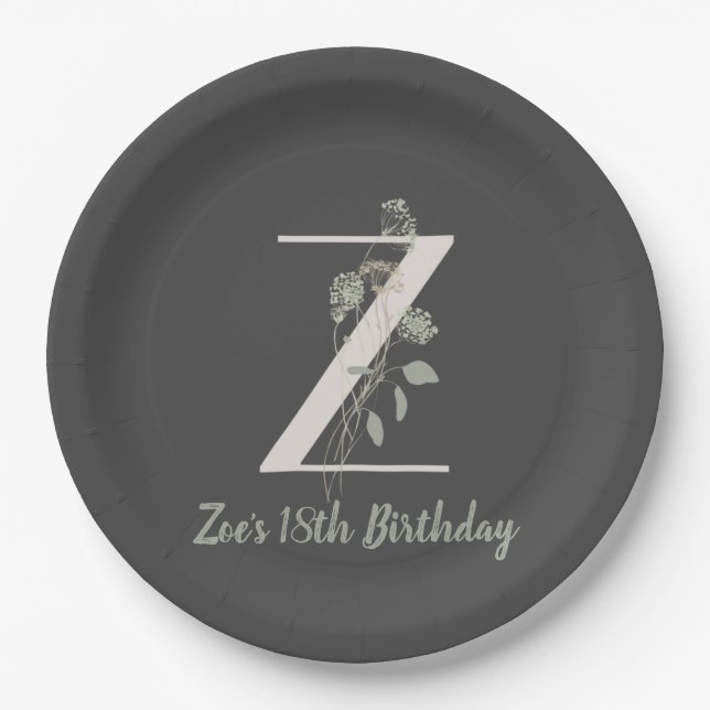 Initial Z With Soft colour flower Custom Classic P Paper Plate (Front)