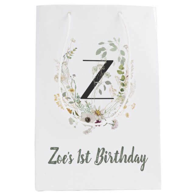 Initial Z With Soft colour flower Medium Gift Bag (Front)
