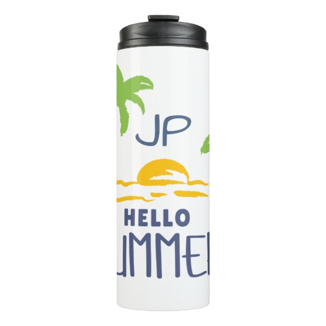 Initialised Hello Summer Sunshine And Palm Trees  Thermal Tumbler (Front)