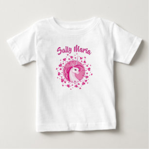 Initialised Pink Unicorn And Hearts Baby T-Shirt