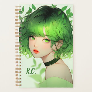 Initialled Green Goth Kpop Anime Girl Custom Planner