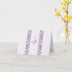 Initialled Purple Floral Folded Blank Card