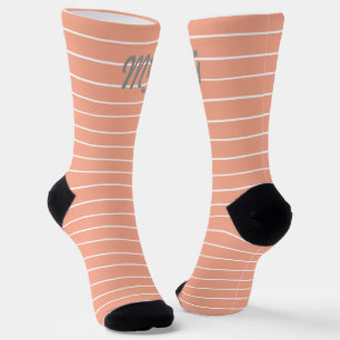 Initials adorable stipped pattern Pink white cosy Socks