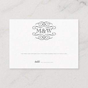 Initials black scroll wedding escort seating place card