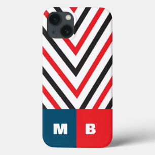 Initials cool chevron in red, black and blue chic iPhone 13 case