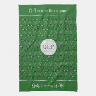Initials custom text green patterned tea towel