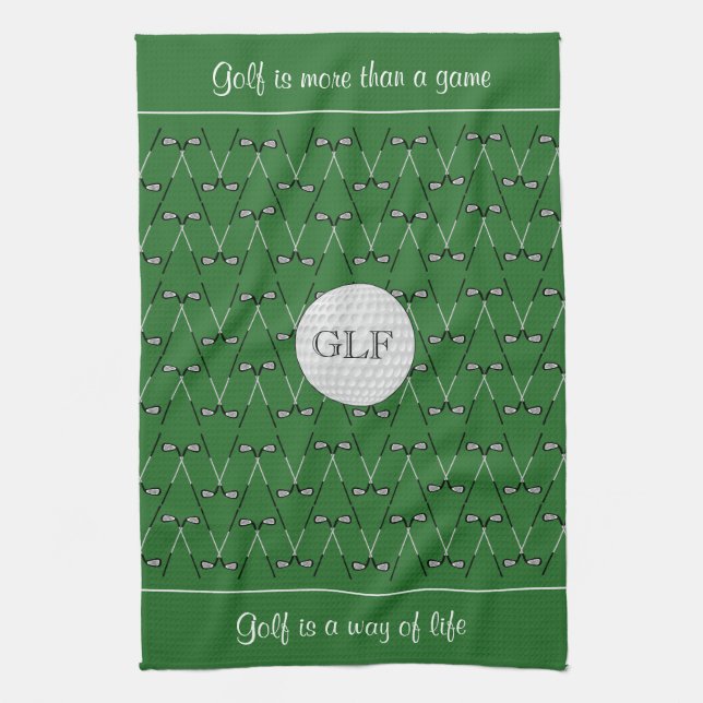 Initials custom text green patterned tea towel (Vertical)