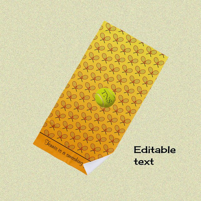 Initials custom text tennis pattern orange yellow beach towel (Creator Uploaded)