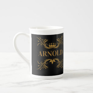 Initials Elegant Black and Gold Crown Bone China Mug
