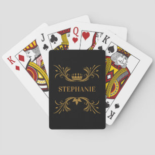 Initials Elegant Black and Gold Crown Playing Cards