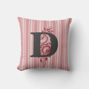 Initials F E D O B or R Cabbage Roses and Stripes Cushion