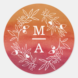 Initials Fall Wedding Engagement Party Branches Classic Round Sticker