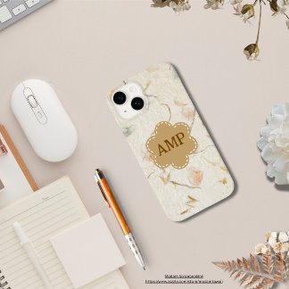 Initials girly kraft paper background dried floral Case-Mate iPhone 14 case