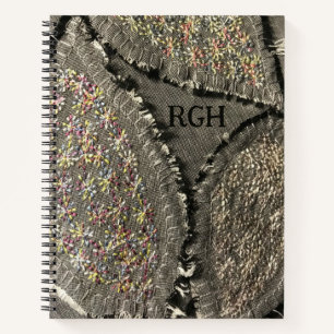 Initials grey linen aspect floral grunge creative  notebook