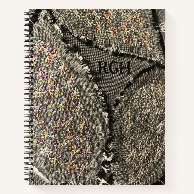 Initials grey linen aspect floral grunge creative  notebook (Front)