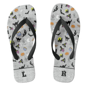 Initials: Halloween Random Icoic Pattern Grey Thongs