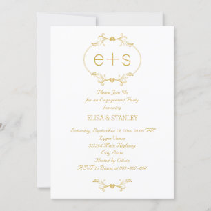 Initials in a gold frame wedding engagement party invitation