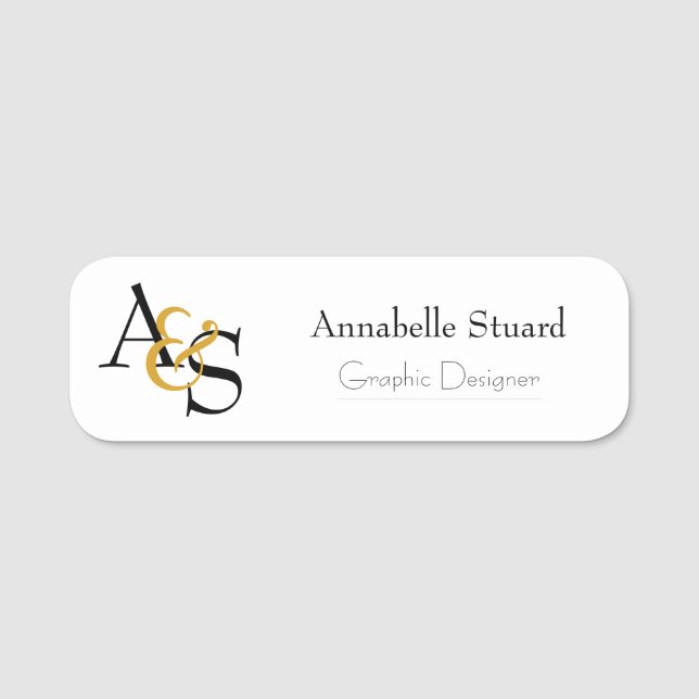 Initials Logo Business Gold Black Name Tag (Front)
