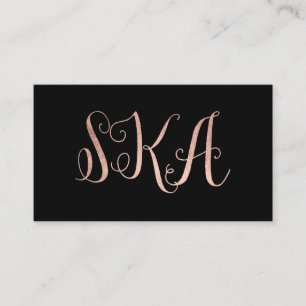 Initials makeup black faux rose gold typography 3 business card