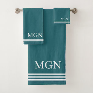 Initials modern navy blue background Stripes Bath Towel Set