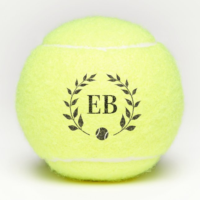 Initials Monogram Elegant Laurel Personalised Tennis Balls (Front)