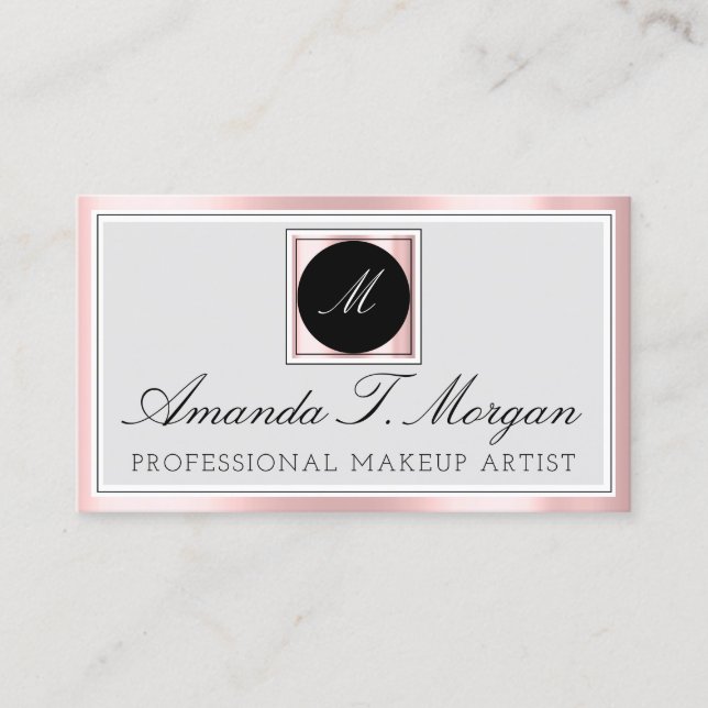Initials Monogram Event Planner Pink Framed Modern Business Card (Front)