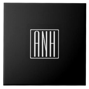 Initials Monogram   White On Black Ceramic Tile