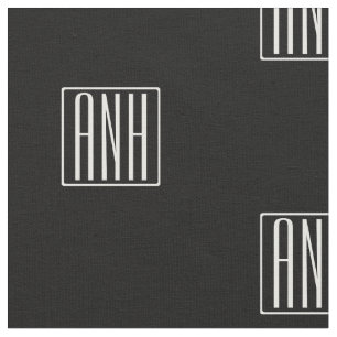 Initials Monogram   White On Black Fabric