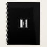 Initials Monogram | White On Black Planner<br><div class="desc">Classy,  minimal & modern.</div>