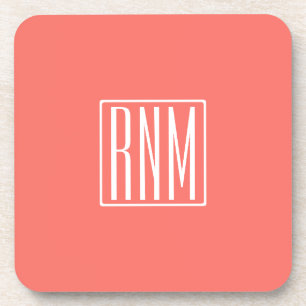 Initials Monogram   White On Coral Coaster