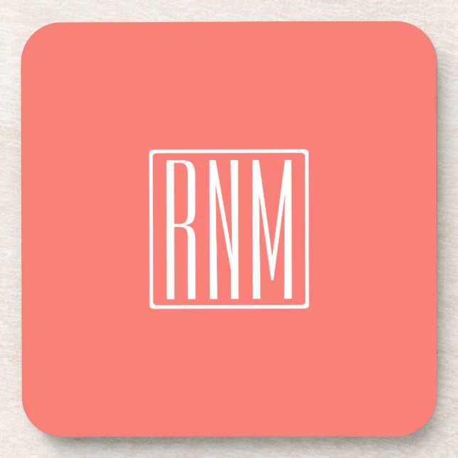 Initials Monogram | White On Coral Coaster (Front)