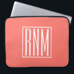 Initials Monogram | White On Coral Laptop Sleeve<br><div class="desc">3 initials monogrammed.</div>