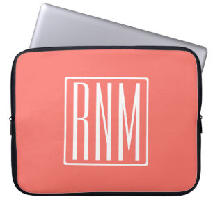 Initials Monogram   White On Coral Laptop Sleeve
