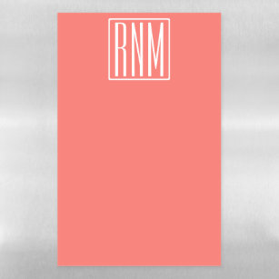 Initials Monogram   White On Coral Magnetic Dry Erase Sheet