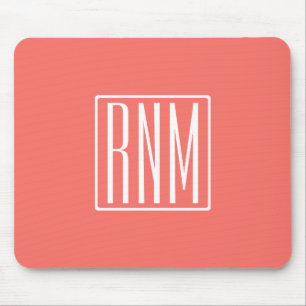 Initials Monogram White On Coral Mouse Pad