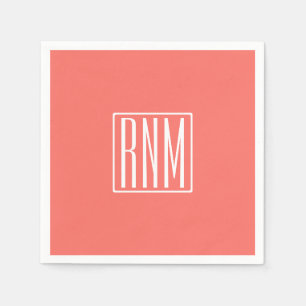 Initials Monogram   White On Coral Napkin